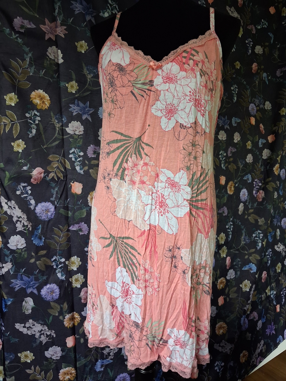 Women's Peach Floral Nightgown Slip Dress